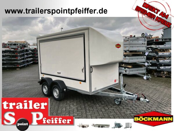 Böckmann KT 3015/20 M Kofferanhänger mit Plywoodwänden mit Heckrampe  Verkaufsklapppe und Frontspoiler