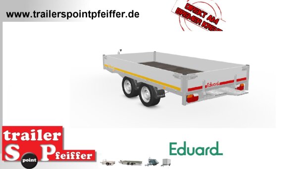 Eduard 2700 KG Multitransporter - Gebremster Doppelachser - 3.1x1.6m - Ladehöhe:63 cm - 195/50R13 - Auffahrschienen  - Bordwände 30cm