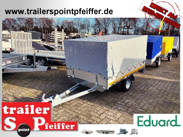 Eduard 750 KG Hochlader - Ungebremste Einzelachser - 2.0x1.45m - Ladehöhe:56 cm - 145/80R10 - Bordwände 30cm Hochplane PLED 100