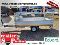 Eduard 750 KG Hochlader - Ungebremste Einzelachser - 2.5x1.45m - Ladehöhe:56 cm - 195/55R10 - Bordwände 30cm mit SP Laubgitter ca. 60 cm