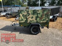TPV TL-EB2 bronze Offroad - 1000 kg gebremst Kastenanhänger mit 15" Geländebereifung und Reling - Hochplane Camouflage 115 cm