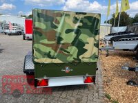 TPV TL-EB2 bronze Offroad - 1000 kg gebremst Kastenanhänger mit 15" Geländebereifung und Reling - Hochplane Camouflage 115 cm