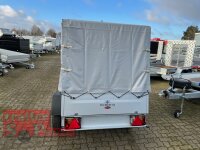 TPV KD-EU2 Anhänger mit klappbarer Deichsel - Hochplane TPSP - Spitzdach - 125 cm Innenhöhe - ungebremst - 13 pol. - Zurrösen - 100 KM/H - mit Aktionsplane
