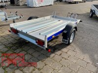 ABVERKAUF / WM Meyer Mot 1025/151 Alu blau Motorradanhänger mit Standschienen und Rampe