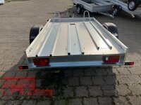 WM Meyer Mot 1025/151 Alu blau Motorradanhänger mit Standschienen und Rampe