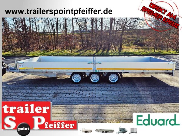 Eduard 6020 - 3500 KG Hochlader - Gebremster Tridem - 6x2.0m - Ladehöhe:63 cm - 195/50R13 - Bordwände 30cm