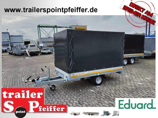 EDUARD 2615 -GE- Hochlader, Auffahrschienen, Bordwände 30cm -1500kg- Lfh: 56cm -195/55R10 mit Hochplane SP-Line