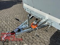 Eduard 5022 - 3000 KG Multi Kipptransporter - Gebremste Doppelachser - 5.06x2.2m - Ladehöhe:63 cm - 195/50R13 - Auffahrrampen - Bordwände 30cm - elektrisch kippbar mit Batterie Hochplane SP-Line Große ÖKO Schräge Schiebeplanen