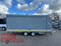 Eduard 5022 - 3000 KG Multi Kipptransporter - Gebremste Doppelachser - 5.06x2.2m - Ladehöhe:63 cm - 195/50R13 - Auffahrrampen - Bordwände 30cm - elektrisch kippbar mit Batterie Hochplane SP-Line Große ÖKO Schräge Schiebeplanen