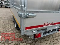 EDUARD 3318 -GD- 3 Seitenkipper, Auffahrschienen, Bordwände 30cm -3500kg- E & H-Pumpe - Lfh: 63cm -195/50R13 mit Stahl - Kastenaufsatz - Staukiste - Reserverad - 100 KM/H