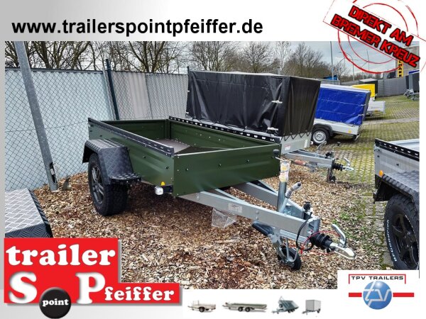 TPV TL-EB3 Offroad - 1300 kg gebremst Kastenanhänger mit 15" Geländebereifung und Reling - BRONZE