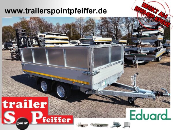 EDUARD 3318 -GD- 3 Seitenkipper, Auffahrschienen, Bordwände 30cm -2700kg- E-Pumpe - Lfh: 63cm -195/50R13 mit Stahl - Kastenaufsatz