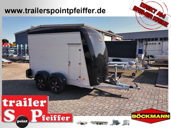 Böckmann KT-PB-AL 3015/27 M F ALU Kofferanhänger anthrazit mit Polyesterbug - Tür / Rampe Kombination - Seitentür - Designpaket