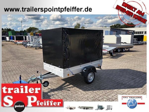 TPV TL-EU2/3 Tieflader Anhänger - 750 kg - ungebremst - 100 KM/H - Zurrösen - 13 pol. Stecker - mit Hochplane SP-Line