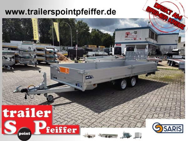 Saris PL 506 204 3500 2 - 3500 KG Blattfedern - 100 KM/H - Rampenschacht - Stützen - Hochlader - Pritsche - 506 x 204 - Ladehöhe: 66 cm - ALU Bordwände