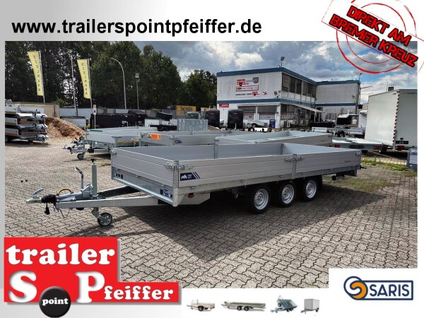 Saris PL 506 224 3500 3 - 3500 KG Blattfedern - 100 KM/H - TRIDEM - Rampenschacht - Stützen - Hochlader - Pritsche - 506 x 224 - Ladehöhe: 66 cm - ALU Bordwände