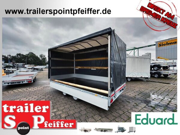 EDUARD 4020 -GD- Hochlader, Bordwände 30cm -2700kg- Lfh: 63cm -195/50R13 mit Hochplane SP-Line mit Rollfix beidseitig und Heckrollo