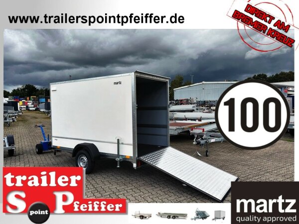 martz KARGO 300 C R 1,3T Plywood Kofferanhänger mit Rampe - gebremst mit Zurrleisten - Heckstützen - 100 KM/H
