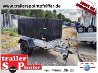 TPV TL-EB2 Offroad - 1000 kg gebremst Kastenanhänger mit 15" Geländebereifung und Reling - Hochplane SCHWARZ 115 cm