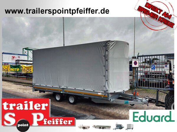 EDUARD 4520 -GD- Hochlader, Auffahrschienen & Winde, Bordwände 30cm -2700kg- Lfh: 56cm -195/55R10 mit Hochplane SP-Line Runddach und vorne mit extra RUND