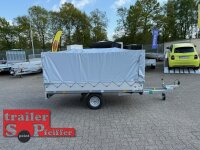 AKTION - Eduard 2514 750 KG Hochlader - Ungebremste Einzelachser - 2.5x1.45m - Ladehöhe:56 cm - 195/55R10 - Bordwände 30cm Hochplane PLED 100 und Stützrad