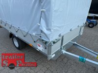 AKTION - Eduard 2514 750 KG Hochlader - Ungebremste Einzelachser - 2.5x1.45m - Ladehöhe:56 cm - 195/55R10 - Bordwände 30cm Hochplane PLED 100 und Stützrad