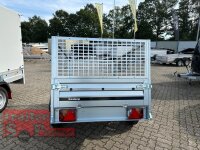 Brenderup 1205 SUB 750 " Der neue Kippi " - ABKLAPPBARE ZUGDEICHSEL / VERTIKAL ABSTELLEN mit LAUBGITTERAUFSATZ 50 CM