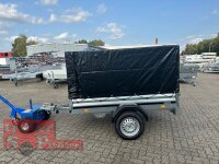 Brenderup 1205 SUB 750 " Der neue Kippi " - ABKLAPPBARE ZUGDEICHSEL / VERTIKAL ABSTELLEN inkl. Hochplane mit Gestell 945 schwarz