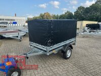 Brenderup 1205 SUB 750 " Der neue Kippi " - ABKLAPPBARE ZUGDEICHSEL / VERTIKAL ABSTELLEN inkl. Hochplane mit Gestell 945 schwarz