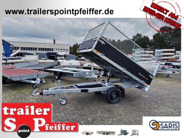 Saris K1 256 150 1500 E Black Edition - 1500 kg Heckkipper - Einachser - gebremst - Bordwände 35 cm - E-Pumpe mit SI-GI Laubgitter