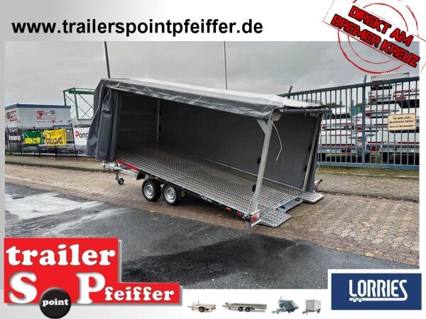 Lorries PLI35-5021 - 3500 kg kippbarer leichter Autotransporter mit geschlossenem ALU Boden und ALU Standschienen mit Hochplane SP-Line ÖKO Schräge / Rollo - Schiebeplane