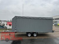 Lorries PLI35-5021 - 3500 kg kippbarer leichter Autotransporter mit geschlossenem ALU Boden und ALU Standschienen mit Hochplane SP-Line ÖKO Schräge / Rollo - Schiebeplane