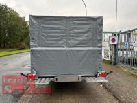 Lorries PLI35-5021 - 3500 kg kippbarer leichter Autotransporter mit geschlossenem ALU Boden und ALU Standschienen mit Hochplane SP-Line ÖKO Schräge / Rollo - Schiebeplane