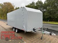 Lorries PLI35-5021 - 3500 kg kippbarer leichter Autotransporter mit geschlossenem ALU Boden und ALU Standschienen mit Hochplane SP-Line ÖKO Schräge / Rollo - Schiebeplane