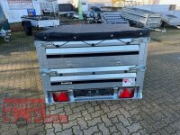 Brenderup 1205 SUB 750 " Der neue Kippi " - ABKLAPPBARE ZUGDEICHSEL / VERTIKAL ABSTELLEN mit Kastenaufsatz 35 cm - Flachplane - Stützrad und Stützen