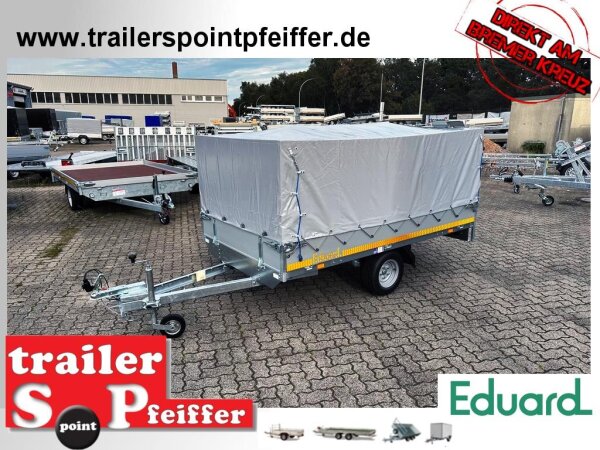 AKTION - EDUARD 2314 - UE-  Hochlader - Bordwände 30cm - 750 KG -  Lfh:56 cm - 195/55R10 mit Hochplane PLED 100 und Stützrad