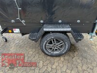 TPV TL-EB3 Offroad - 1300 kg gebremst Kastenanhänger mit 15" Geländebereifung und Reling - SCHWARZ mit Hochplane SP-Line ÖKO Schräge