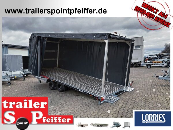 Lorries PLI30-5521 - 3000 kg 5,5m kippbarer leichter Autotransporter mit geschlossenem ALU Boden und ALU Standschienen mit Hochplane SP-Line ÖKO Schräge / Rollo
