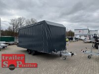 Lorries PLI30-5521 - 3000 kg 5,5m kippbarer leichter Autotransporter mit geschlossenem ALU Boden und ALU Standschienen mit Hochplane SP-Line ÖKO Schräge / Rollo
