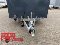 Lorries PLI30-5521 - 3000 kg 5,5m kippbarer leichter Autotransporter mit geschlossenem ALU Boden und ALU Standschienen mit Hochplane SP-Line ÖKO Schräge / Rollo