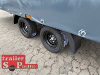 Lorries PLI30-5521 - 3000 kg 5,5m kippbarer leichter Autotransporter mit geschlossenem ALU Boden und ALU Standschienen mit Hochplane SP-Line ÖKO Schräge / Rollo