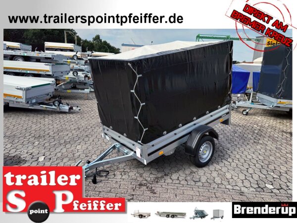 Brenderup 1205 SUB 750 " Der neue Kippi " - ABKLAPPBARE ZUGDEICHSEL / VERTIKAL ABSTELLEN mit Hochplane AKTION Black