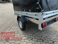 Brenderup 1205 SUB 750 " Der neue Kippi " - ABKLAPPBARE ZUGDEICHSEL / VERTIKAL ABSTELLEN mit Hochplane AKTION Black