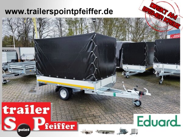 EDUARD 2514 -GE- Hochlader, Bordwände 30cm -1350kg- Lfh: 56cm -195/55R10 mit Stützrad mit Hochplane EDITION Black Bill