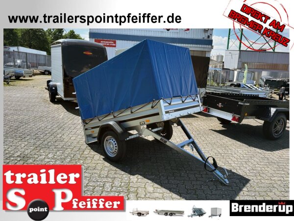 Brenderup 1205 SUB 750 " Der neue Kippi " - ABKLAPPBARE ZUGDEICHSEL / VERTIKAL ABSTELLEN mit Hochplane TX-Line