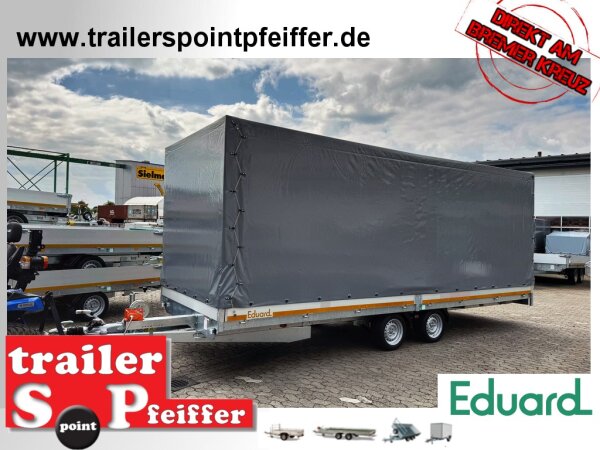 EDUARD 6022 -GD- Hochlader, Auffahrschienen & Winde, Bordwände 30cm -3500kg- Lfh: 63cm -195/50R13 mit Hochplane SP-Line