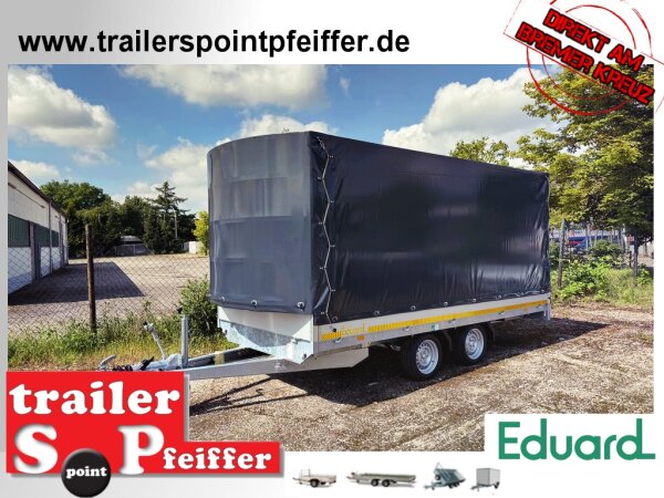 EDUARD 4018 -GD- Hochlader, Bordwände 30cm -2700kg- Lfh: 63cm -195/50R13 mit Hochplane SP-Line vorne mit extra RUND + Heckrollo