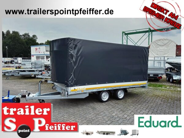EDUARD 4018 -GD- Hochlader, Auffahrschienen, Bordwände 30cm -2700kg- Lfh: 63cm -195/50R13 mit Hochplane SP-Line vorne mit extra RUND + Heckrollo