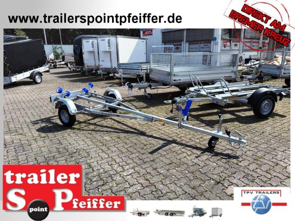 TPV BA 550-R - Bootstrailer für (Motor-)Boote bis 4,5 m - 500kg - ungebremst -100km/h - 13 pol. Stecker
