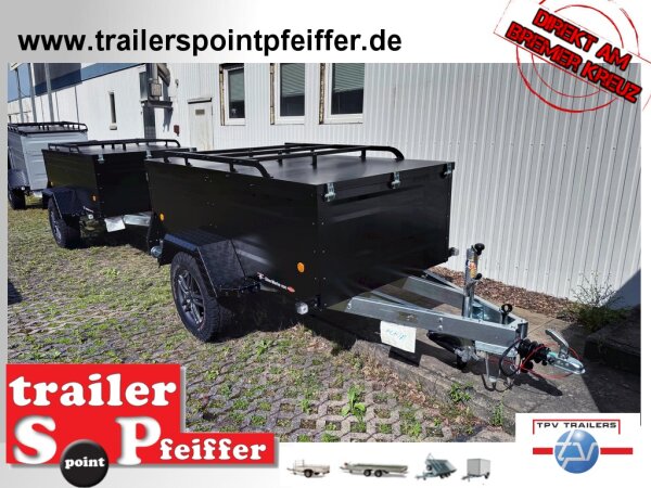 TPV KT-EB3 Offroad Koffer SCHWARZ -  Deckelanhänger - gebremst mit Dachreling - 100 KM/H